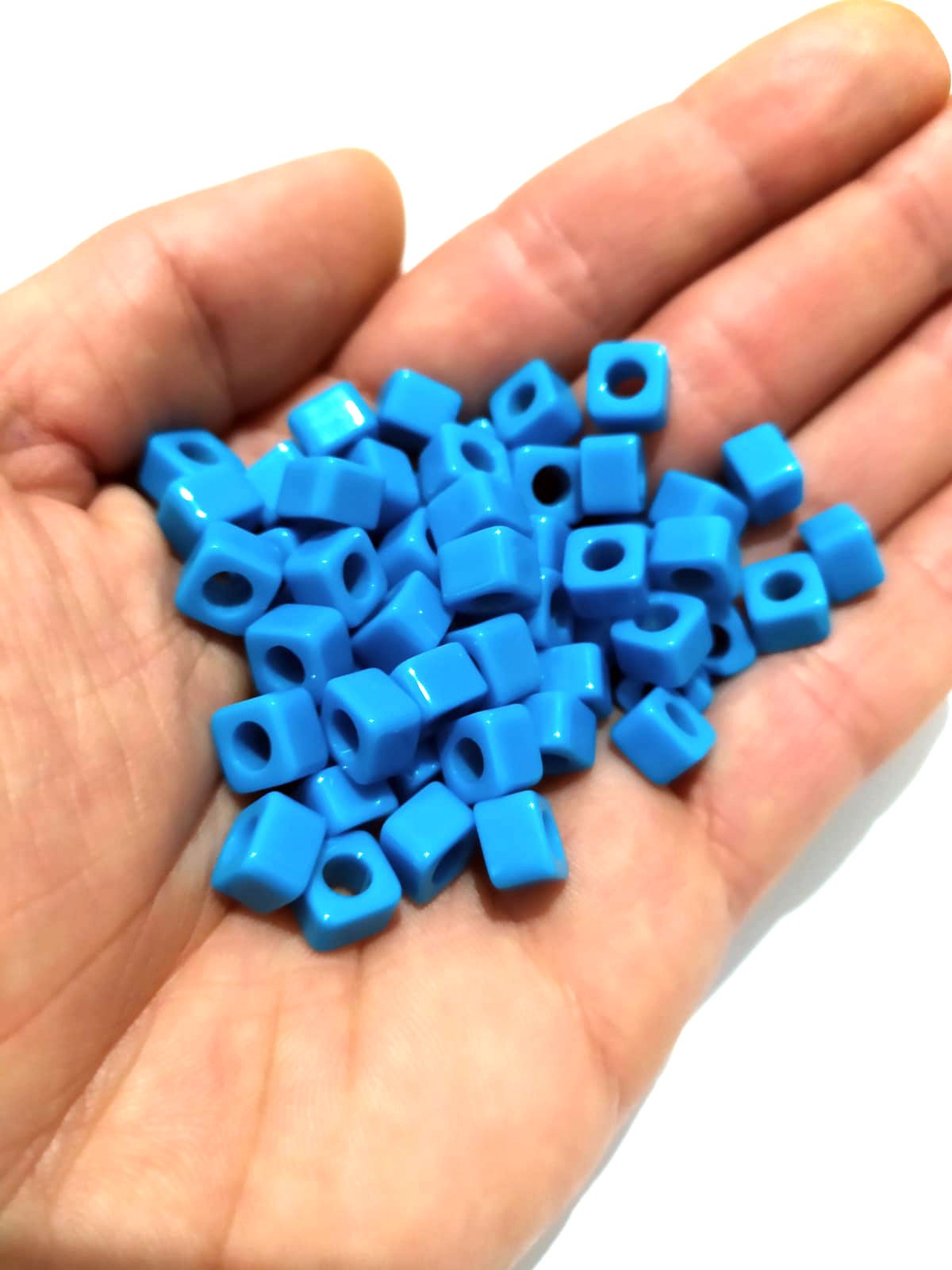 Takı Yapımı İçin Kare Boncuk Mavi - Bodrum Boncuğu 5x7mm 10 Adet