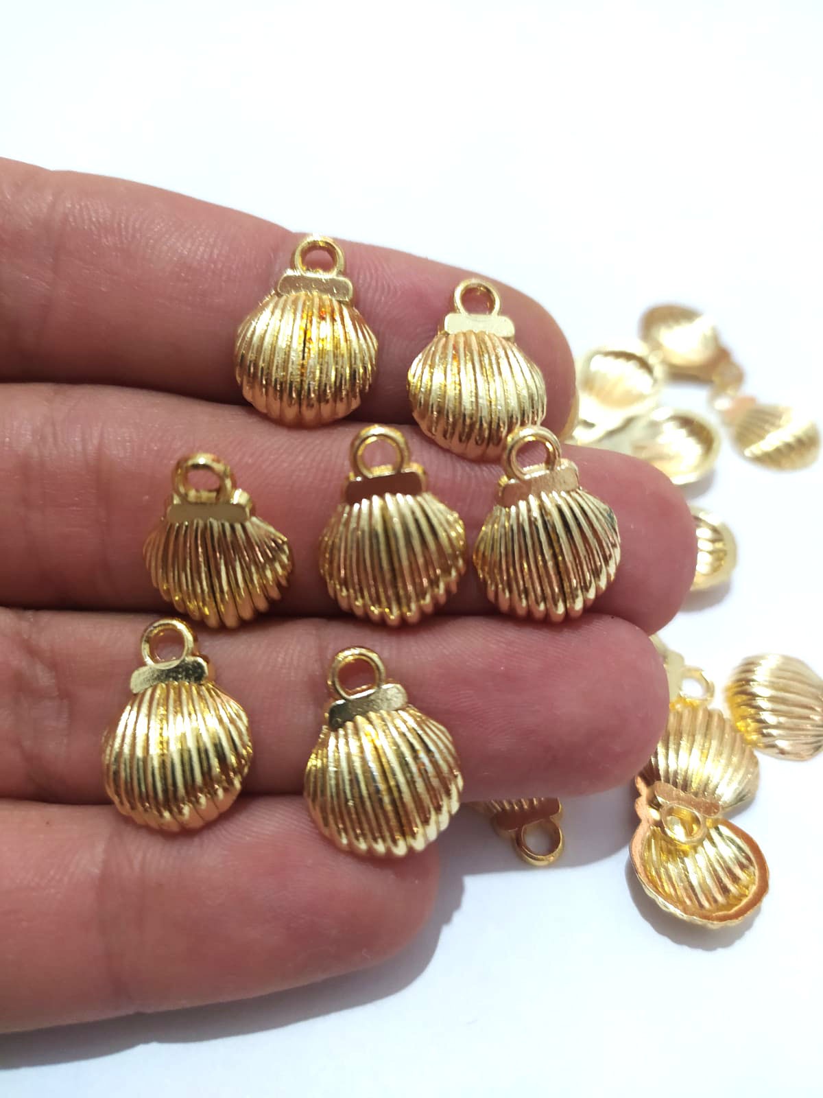 Takı Yapımı için 10 Adet Gold Deniz Kabuğu Midye  Bereket Şans Kolye Bileklik Halhal Ucu
