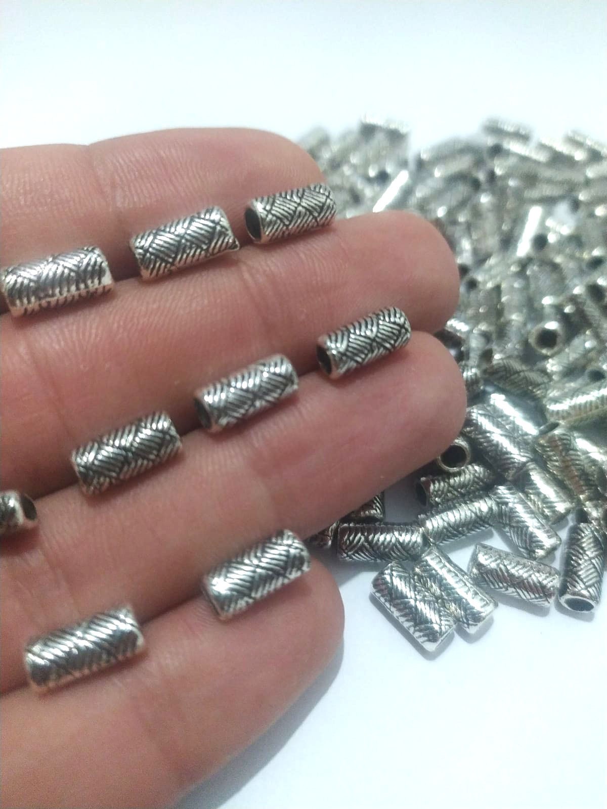 Takı Tespih Yapımı için 5 adet Silver Uzun Silindir Otantik Aparat Boncuk Kolye Bileklik Halhal