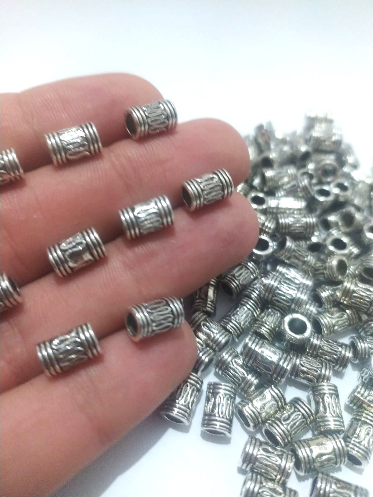 Takı Tespih Yapımı için 5 adet Silver Kısa Silindir Otantik Aparat Boncuk Kolye Bileklik Halhal