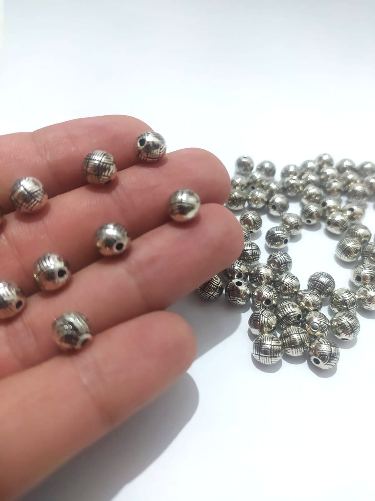 Takı Tespih Yapımı için 20 adet Silver Hasır Desenli Otantik Aparat Boncuk Kolye Bileklik Halhal