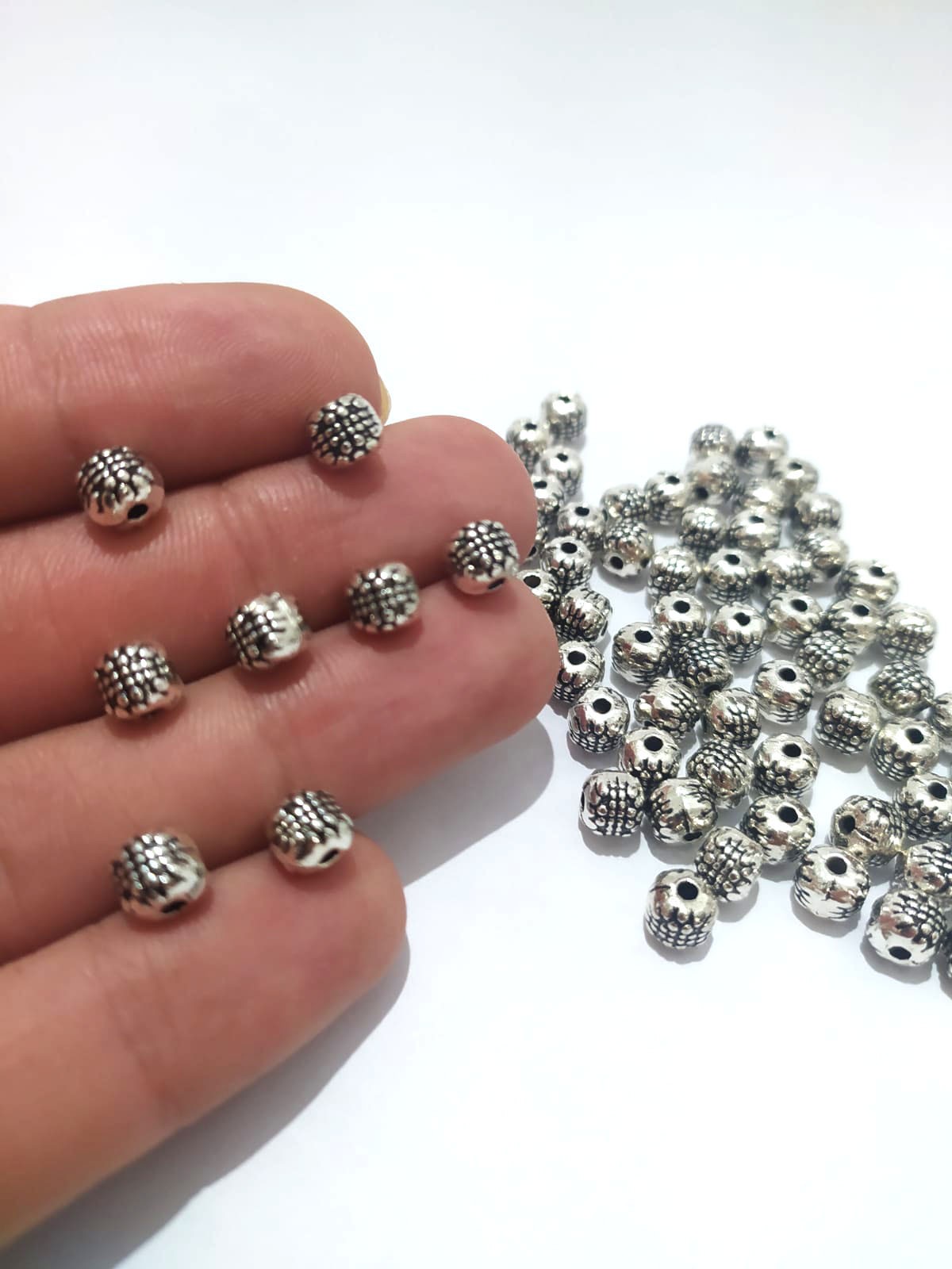 Takı Tespih Yapımı için 5 adet Silver Nokta Desenli Otantik Aparat Boncuk Kolye Bileklik Halhal