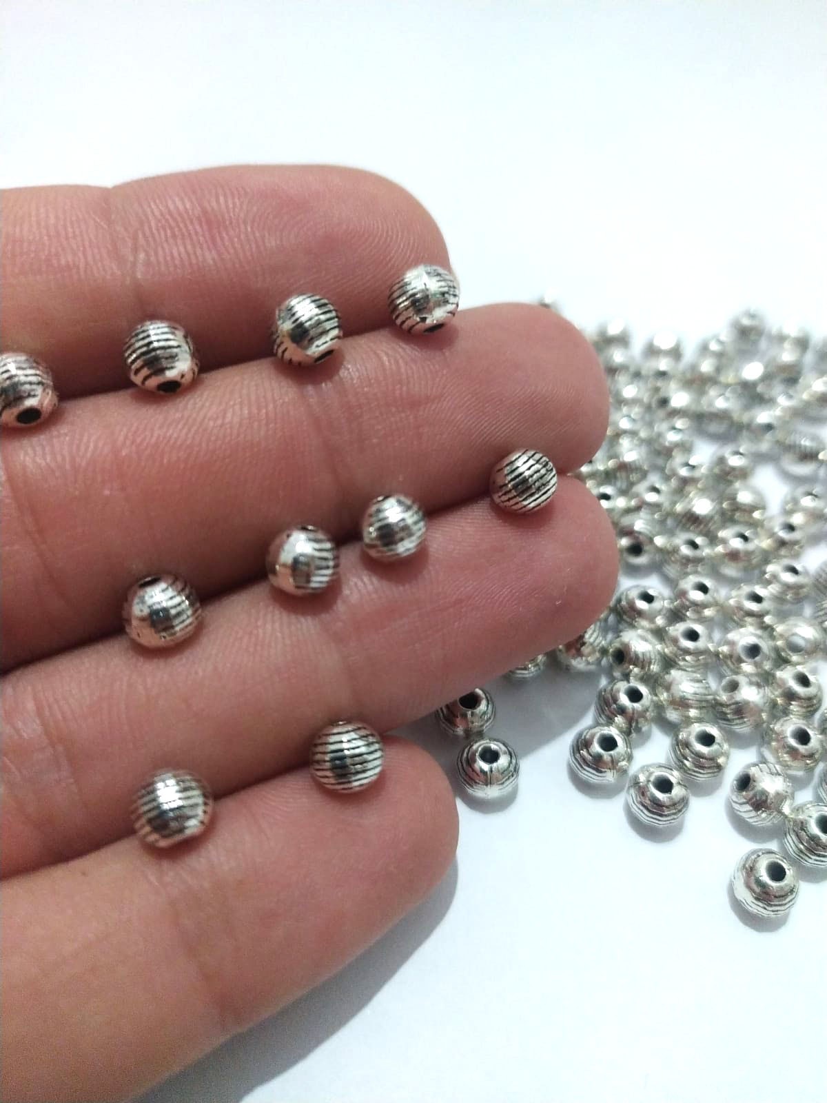 Takı Tespih Yapımı için 20 adet Silver Çizgi Desenli Otantik Aparat Boncuk Kolye Bileklik Halhal