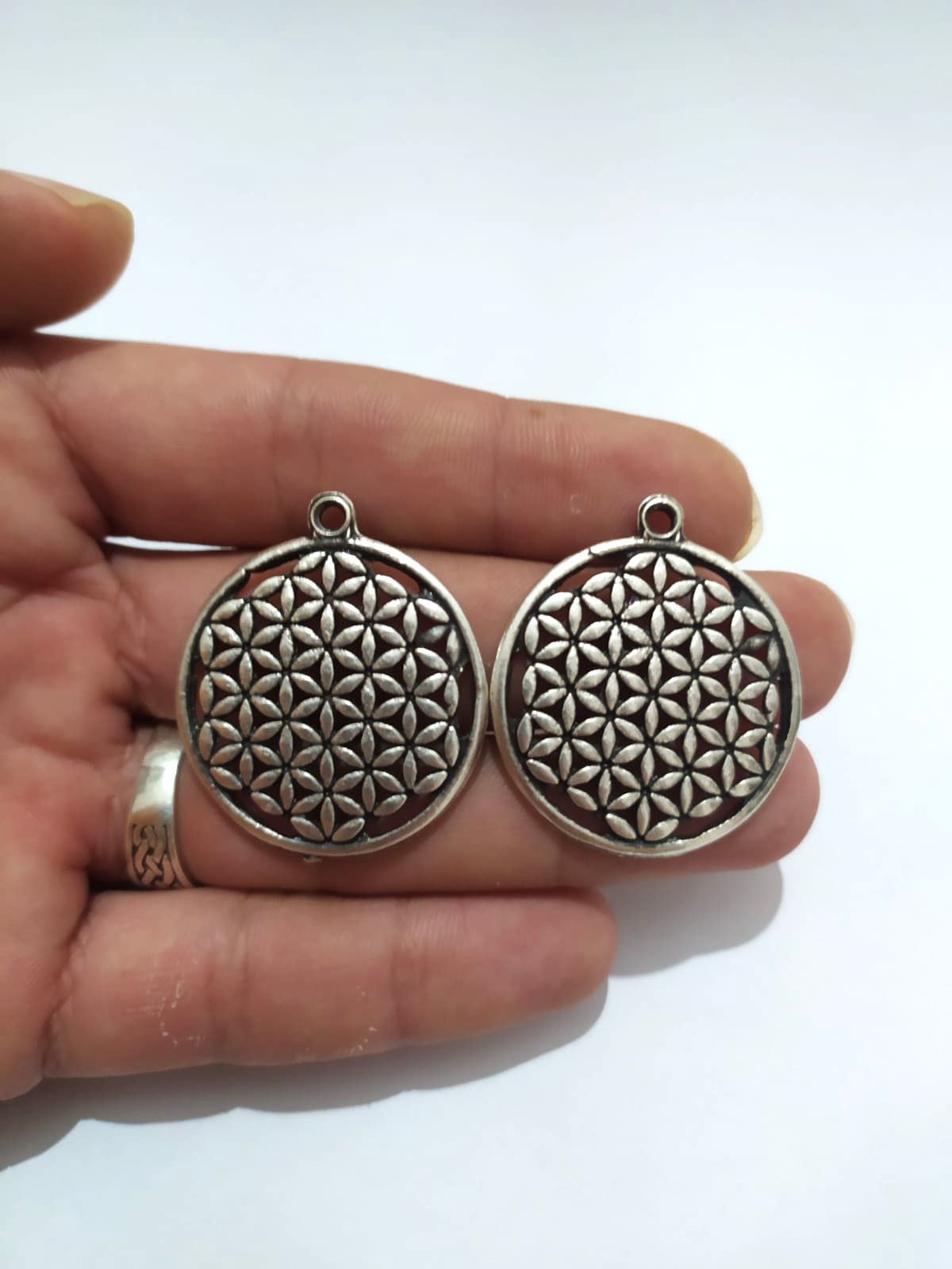 Takı Yapımı için 2 Adet Bereket Çemberi Otantik Gümüş Kaplama Kolye Bileklik Küpe Halhal Ucu