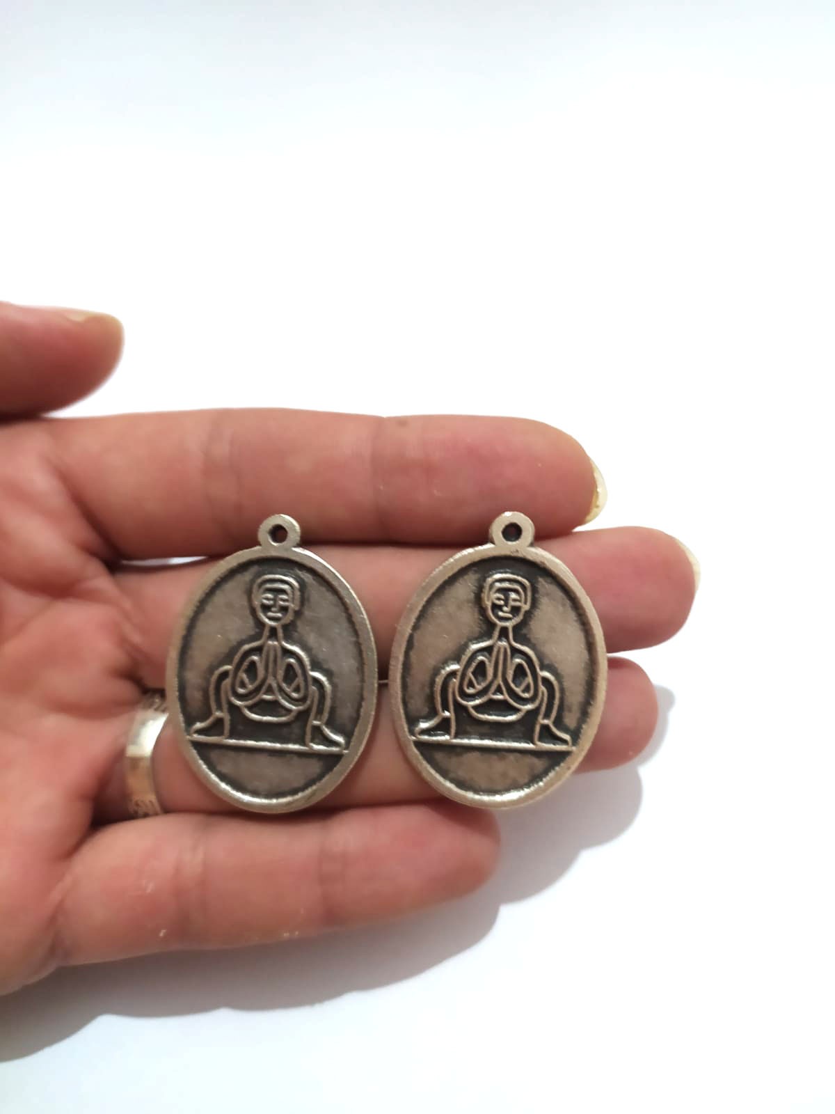 Takı Yapımı için 2 Adet Oturan Buda Gümüş Kaplama Kolye Bileklik Küpe Halhal Ucu