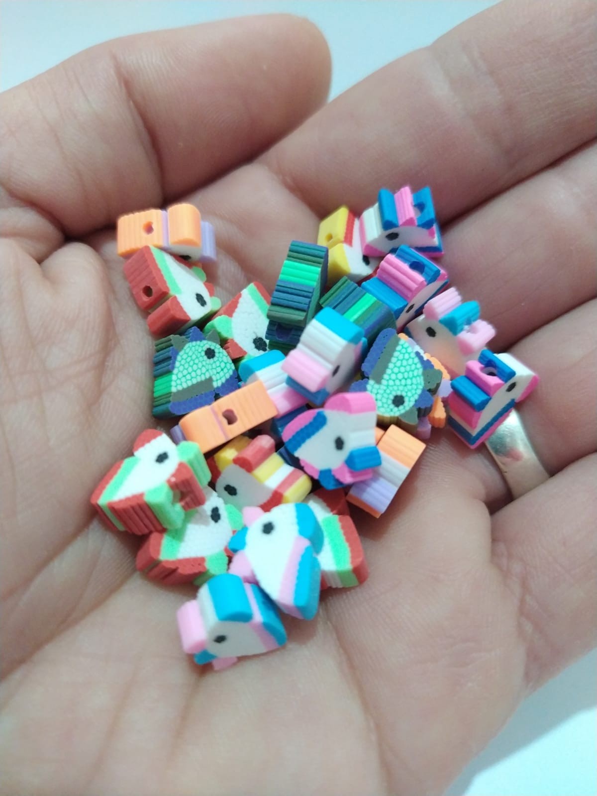 Takı Yapımı için 10 Adet Fimo Hayvan At Unicorn Figürlü Çok Renkli Boncuk Kolye Bileklik Halhal Ucu