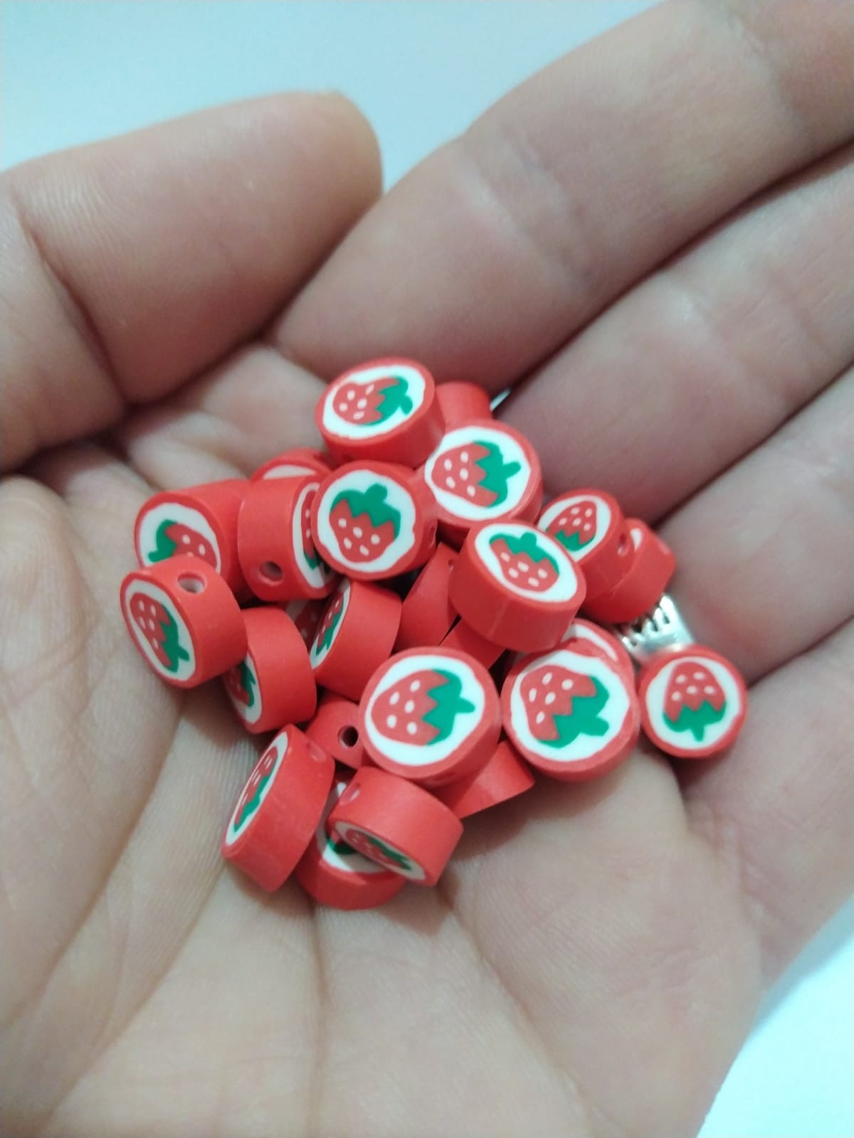 Takı Yapımı için 10 Adet Fimo Meyve Çilek Figürlü Şirin Boncuk Şans Kolye Bileklik Halhal Ucu